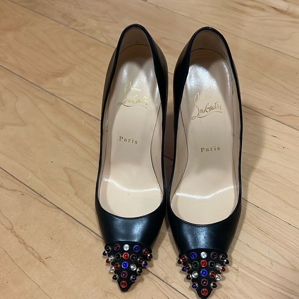 Christian Louboutin pointed toe stiletto heel with crystal embellishment